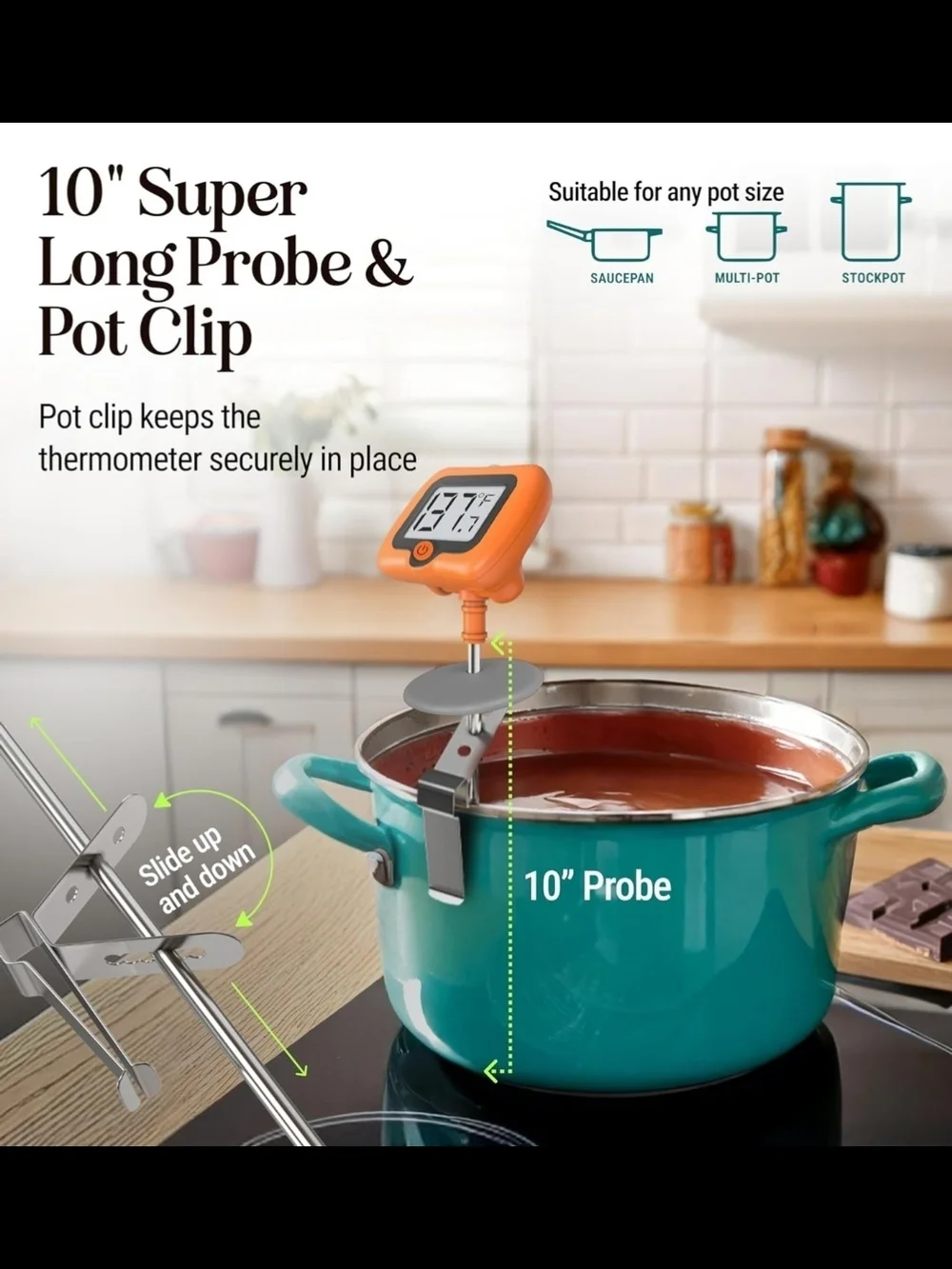 2 Pack Digital Candy Thermometer with Pot Clip, 10